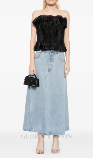 print ruffle trim top in black Gloria Lanvin