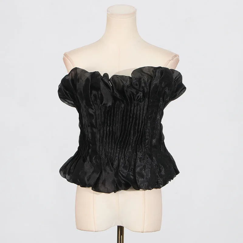 print ruffle trim top in black Gloria Lanvin