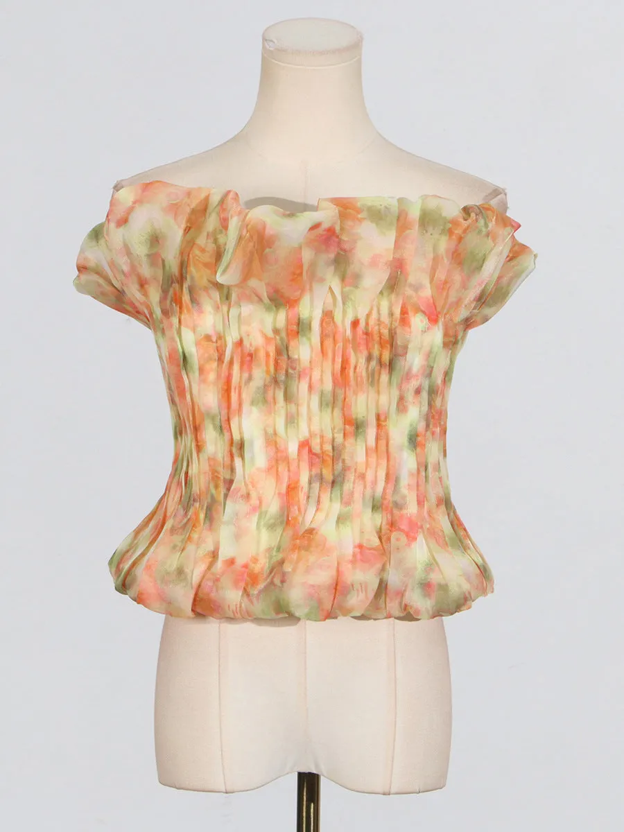 print ruffle trim top in yellow Gloria Lanvin