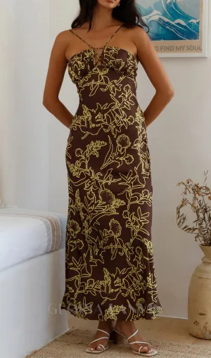 print satin maxi dress in brown Gloria Lanvin