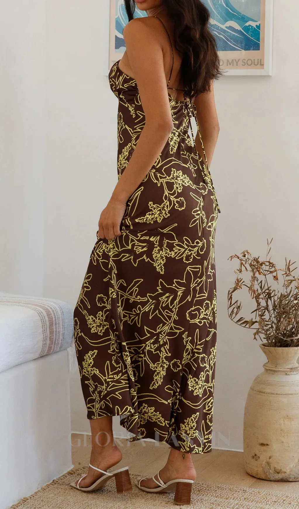 print satin maxi dress in brown Gloria Lanvin