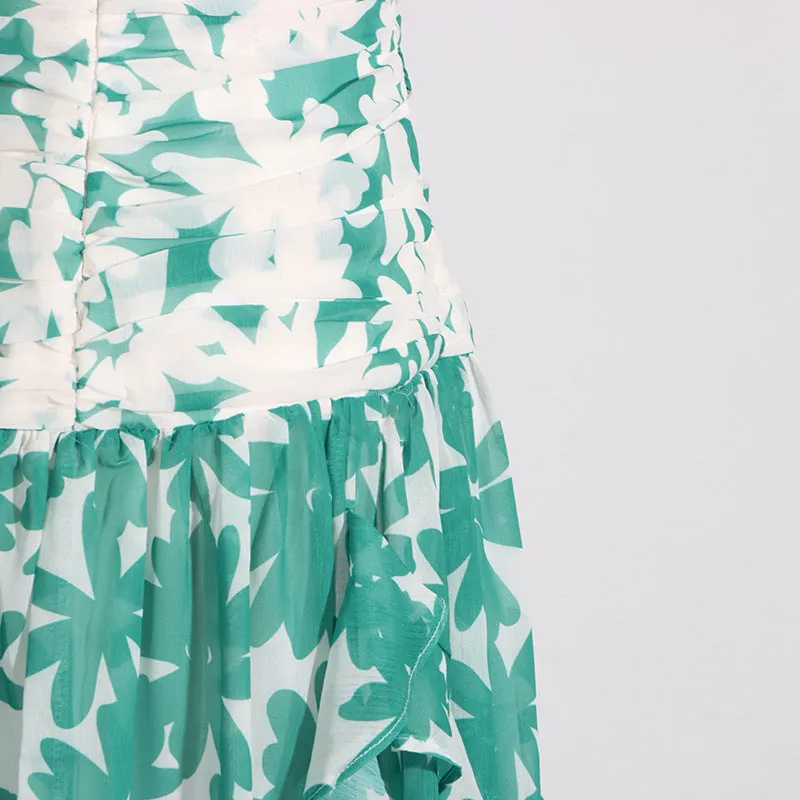 PRINT STRAPLESS CONTRAST MAXI DRESS IN GREEN Gloria Lanvin