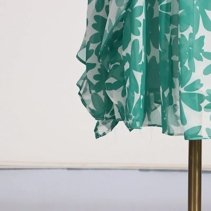 PRINT STRAPLESS CONTRAST MAXI DRESS IN GREEN Gloria Lanvin