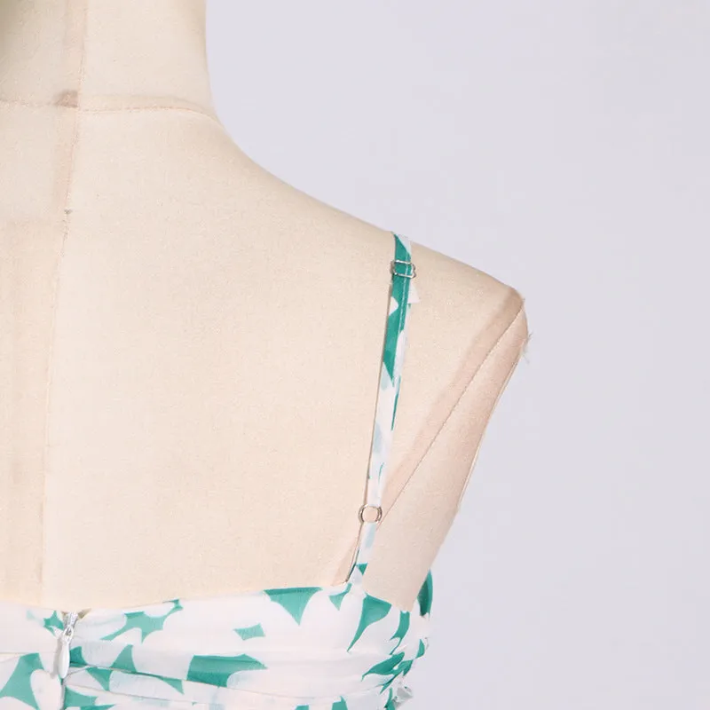 PRINT STRAPLESS CONTRAST MAXI DRESS IN GREEN Gloria Lanvin