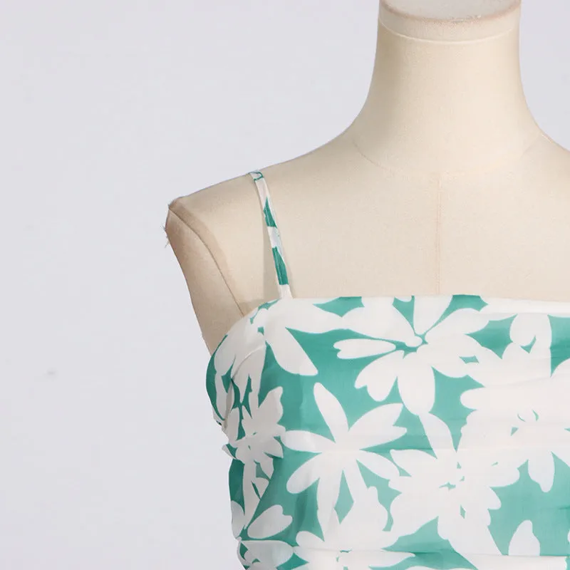 PRINT STRAPLESS CONTRAST MAXI DRESS IN GREEN Gloria Lanvin