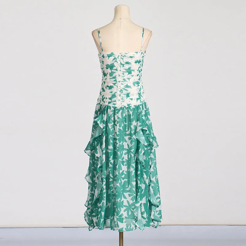 PRINT STRAPLESS CONTRAST MAXI DRESS IN GREEN Gloria Lanvin