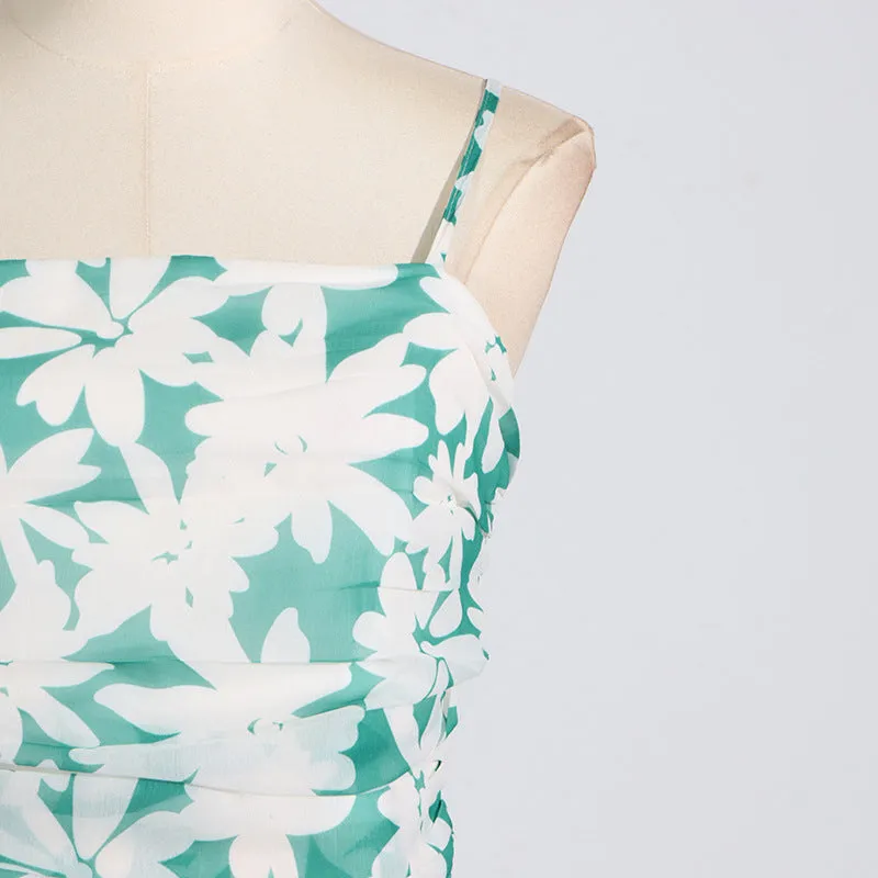 PRINT STRAPLESS CONTRAST MAXI DRESS IN GREEN Gloria Lanvin