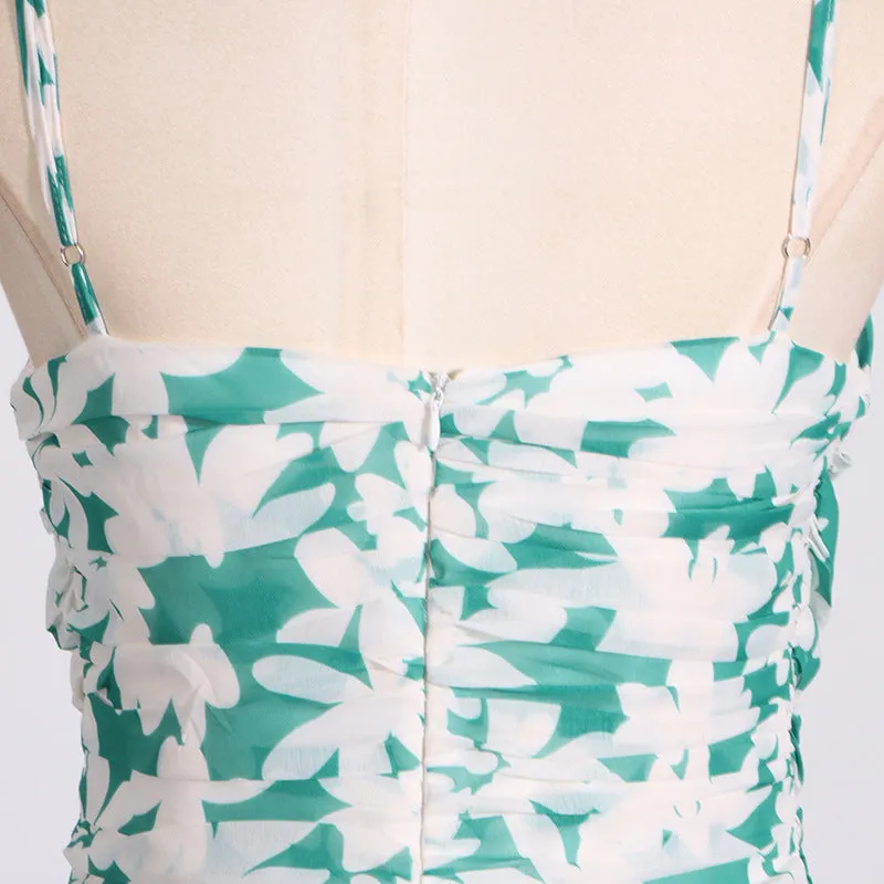 PRINT STRAPLESS CONTRAST MAXI DRESS IN GREEN Gloria Lanvin