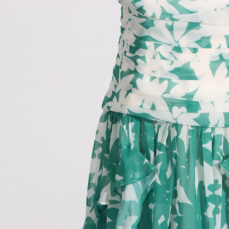PRINT STRAPLESS CONTRAST MAXI DRESS IN GREEN Gloria Lanvin