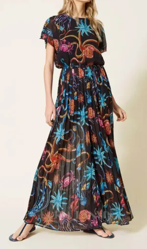 Printed jumpsuit in pleated georgette Gloria Lanvin