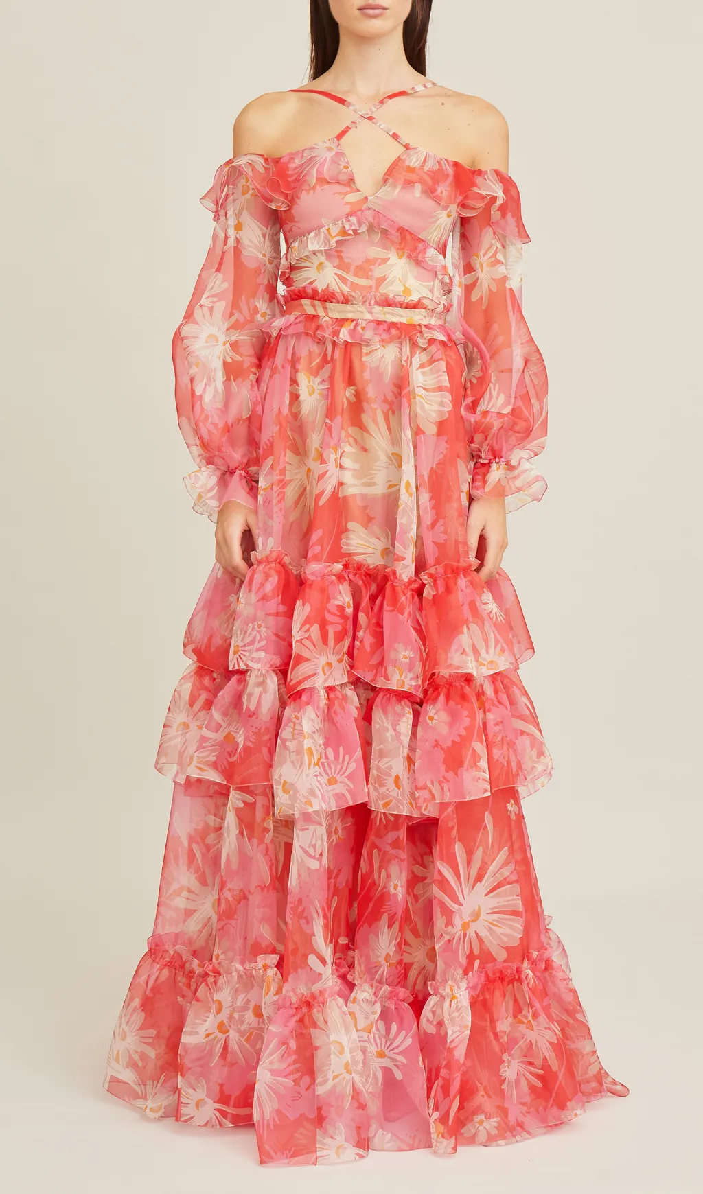 PRINTED OFF-THE-SHOULDER SILK ORGANZA MAXI DRESS Gloria Lanvin