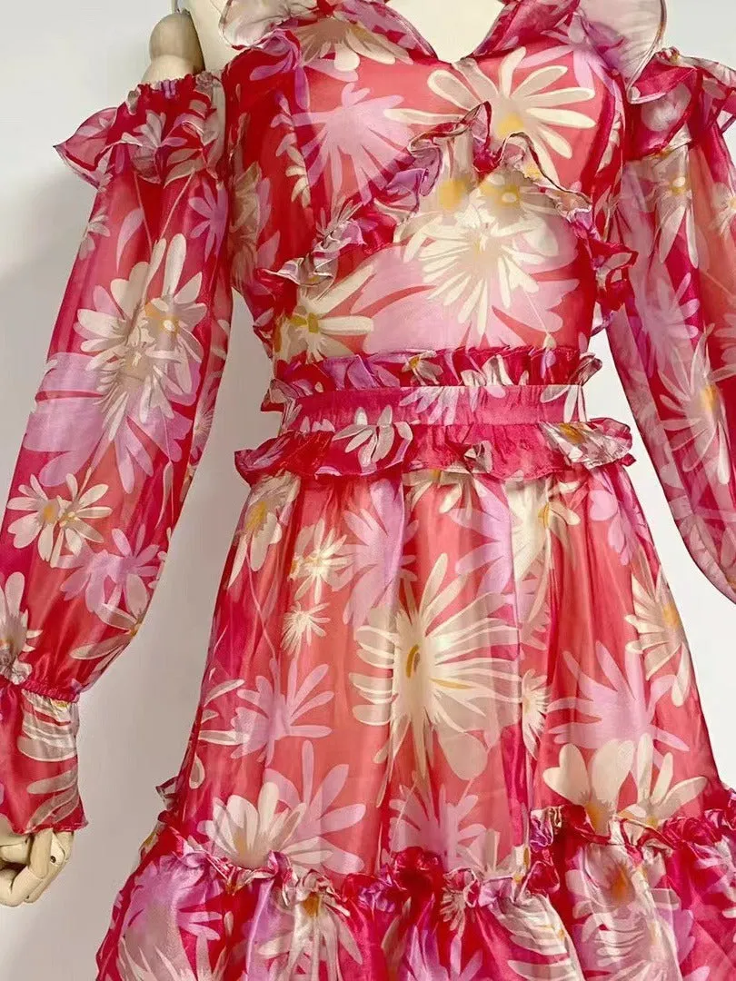 PRINTED OFF-THE-SHOULDER SILK ORGANZA MAXI DRESS Gloria Lanvin