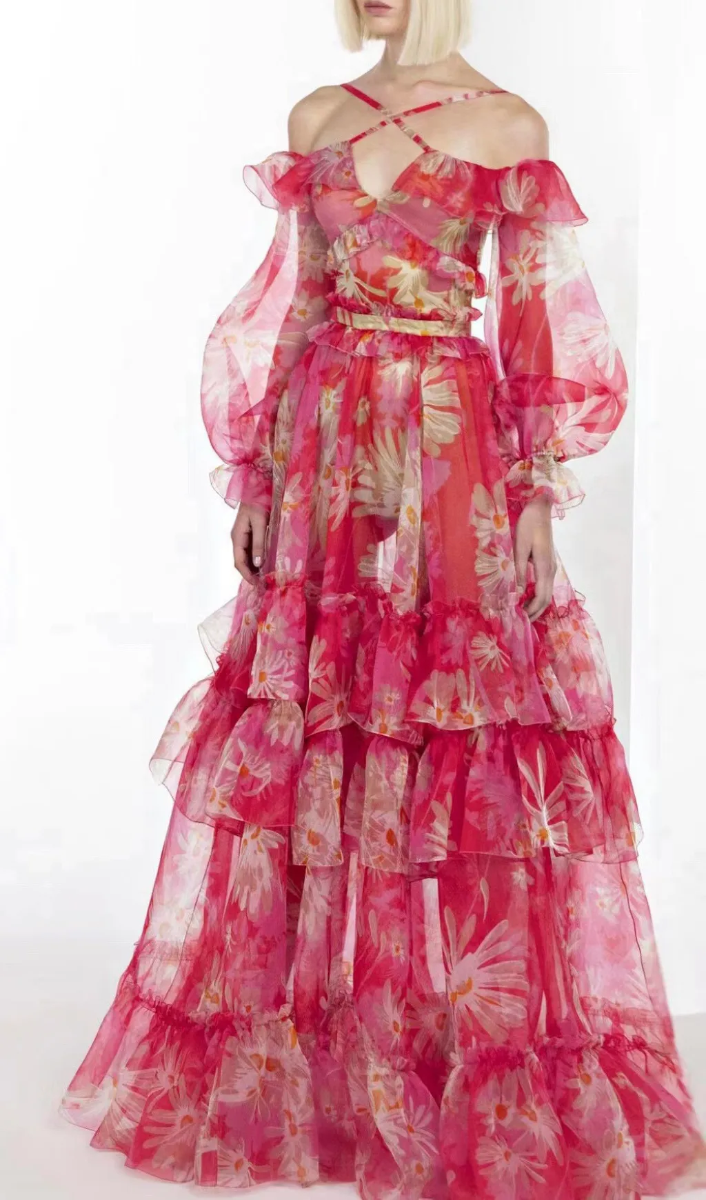 PRINTED OFF-THE-SHOULDER SILK ORGANZA MAXI DRESS Gloria Lanvin