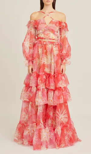 PRINTED OFF-THE-SHOULDER SILK ORGANZA MAXI DRESS Gloria Lanvin