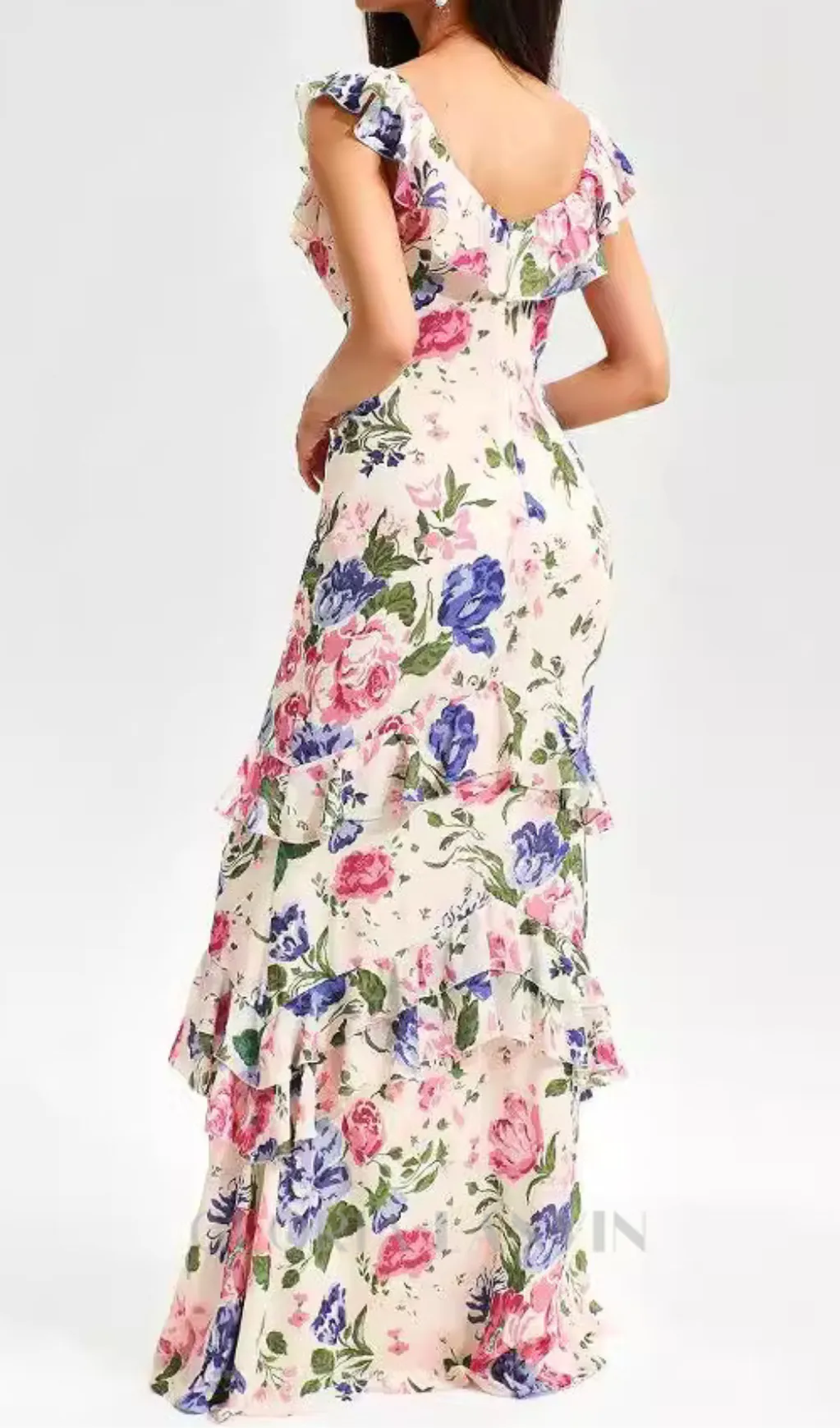 PRISCILLA MULTICOLOR OFF SHOULDER PRINT LAYERED MAXI DRESS Gloria Lanvin