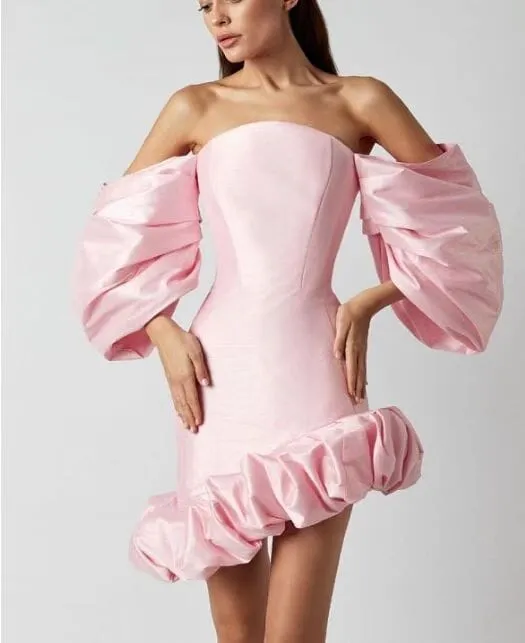PUFF ASYMMETRIC MINI DRESS IN PINK Gloria Lanvin