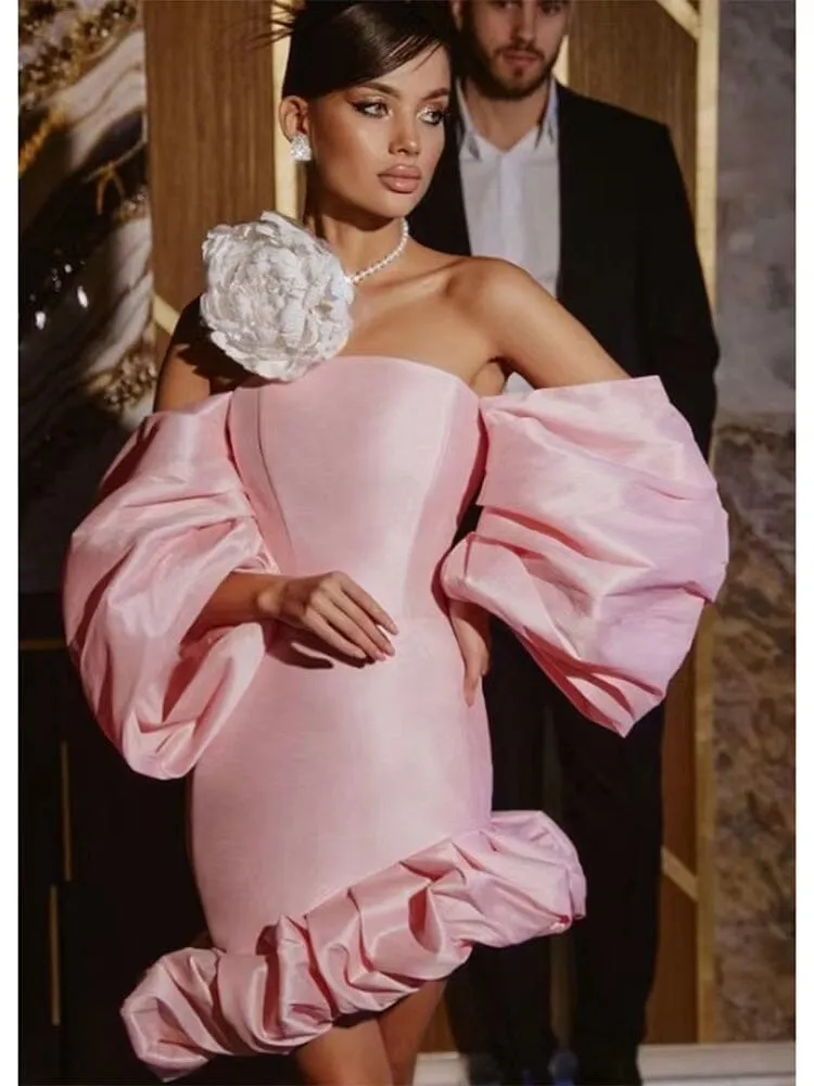 PUFF ASYMMETRIC MINI DRESS IN PINK Gloria Lanvin
