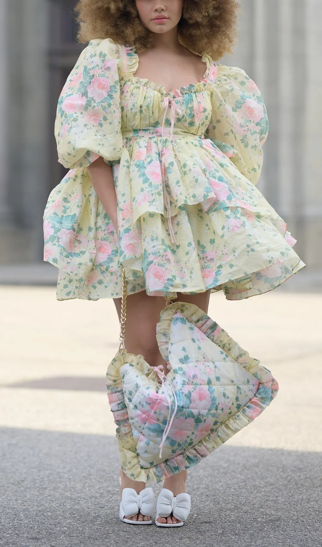 PUFF FLORAL MINI DRESS IN BUTTER Gloria Lanvin