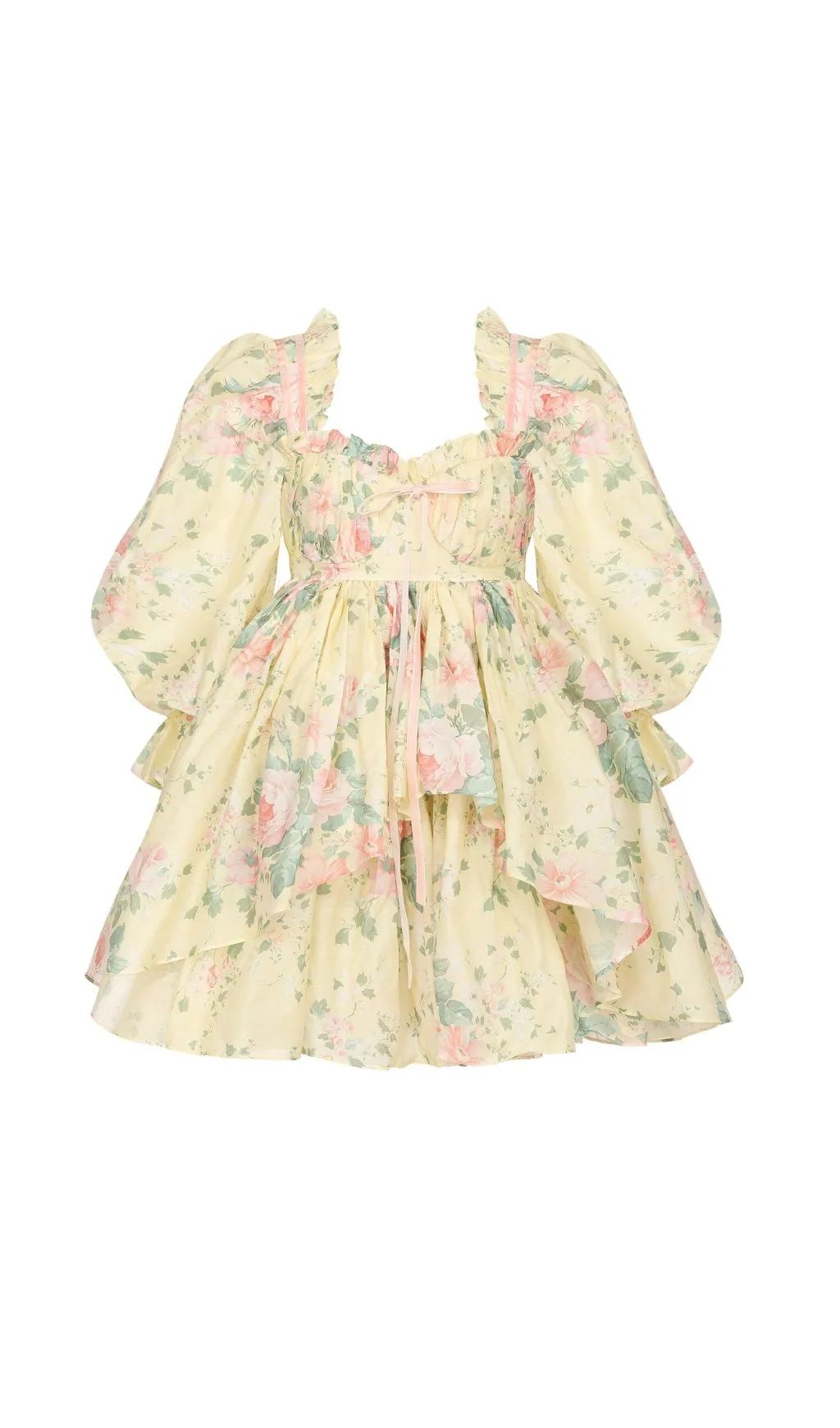 PUFF FLORAL MINI DRESS IN BUTTER Gloria Lanvin