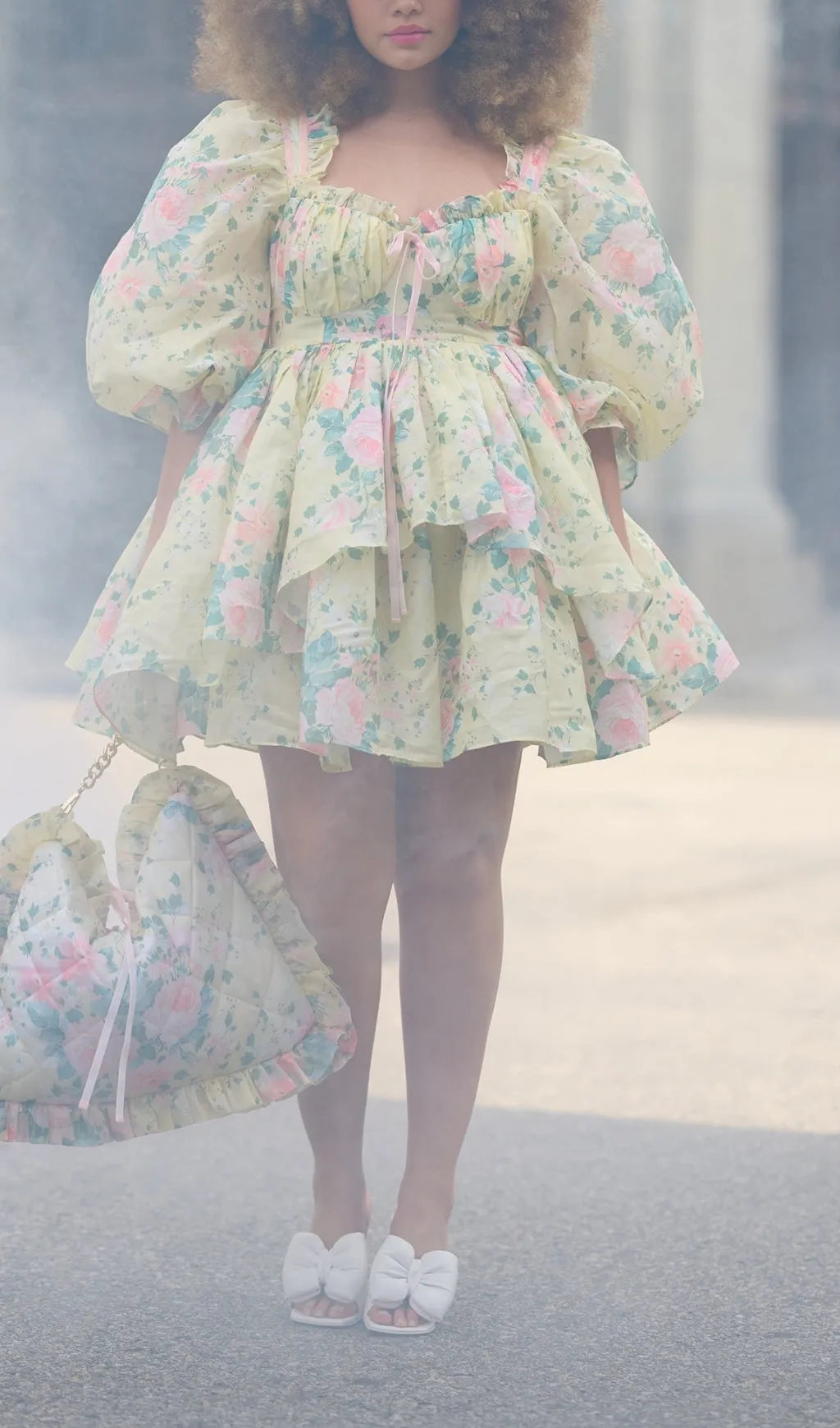PUFF FLORAL MINI DRESS IN BUTTER Gloria Lanvin