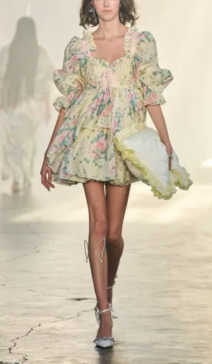 PUFF FLORAL MINI DRESS IN BUTTER Gloria Lanvin