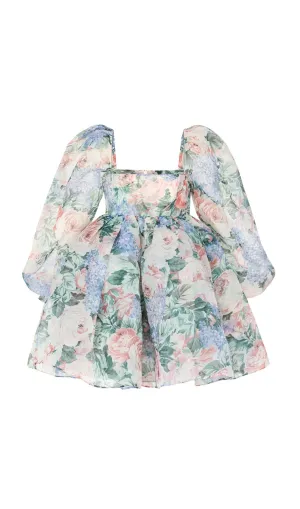 PUFF LONG SLEEVE FLORAL MINI DRESS Gloria Lanvin