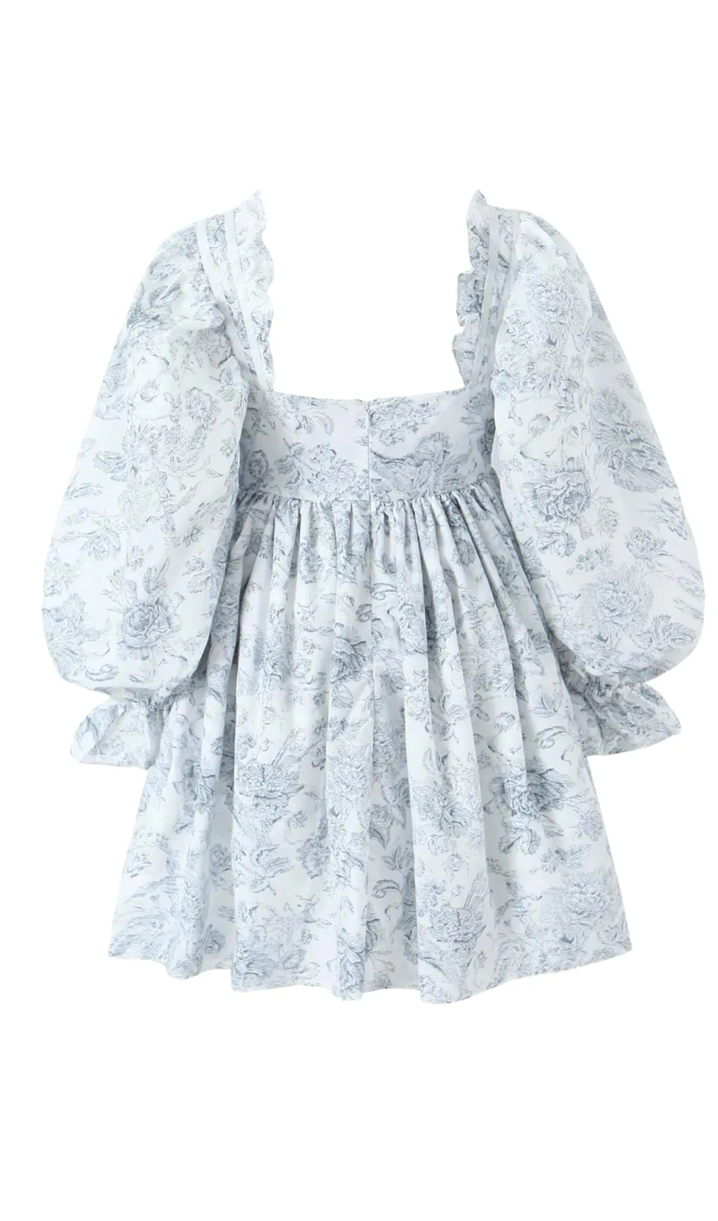 PUFF LONG SLEEVE FLORAL MINI DRESS IN BLUE Gloria Lanvin