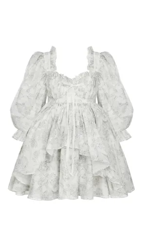 PUFF LONG SLEEVE FLORAL MINI DRESS IN BLUE Gloria Lanvin