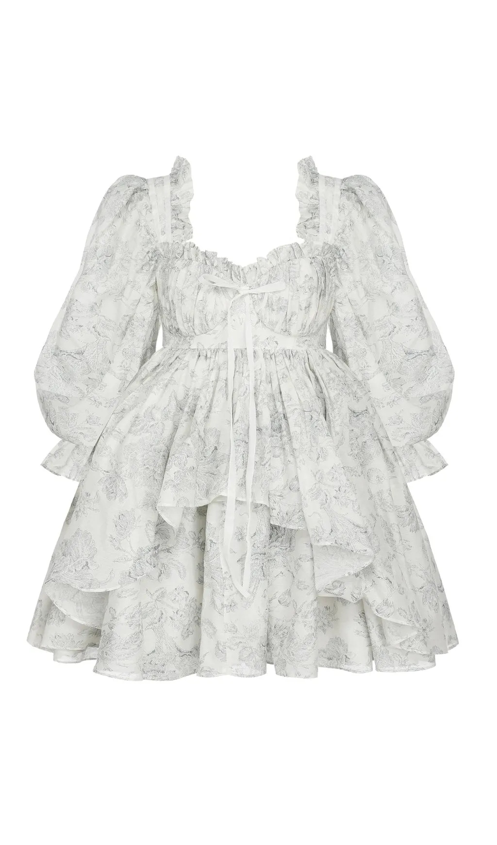 PUFF LONG SLEEVE FLORAL MINI DRESS IN BLUE Gloria Lanvin