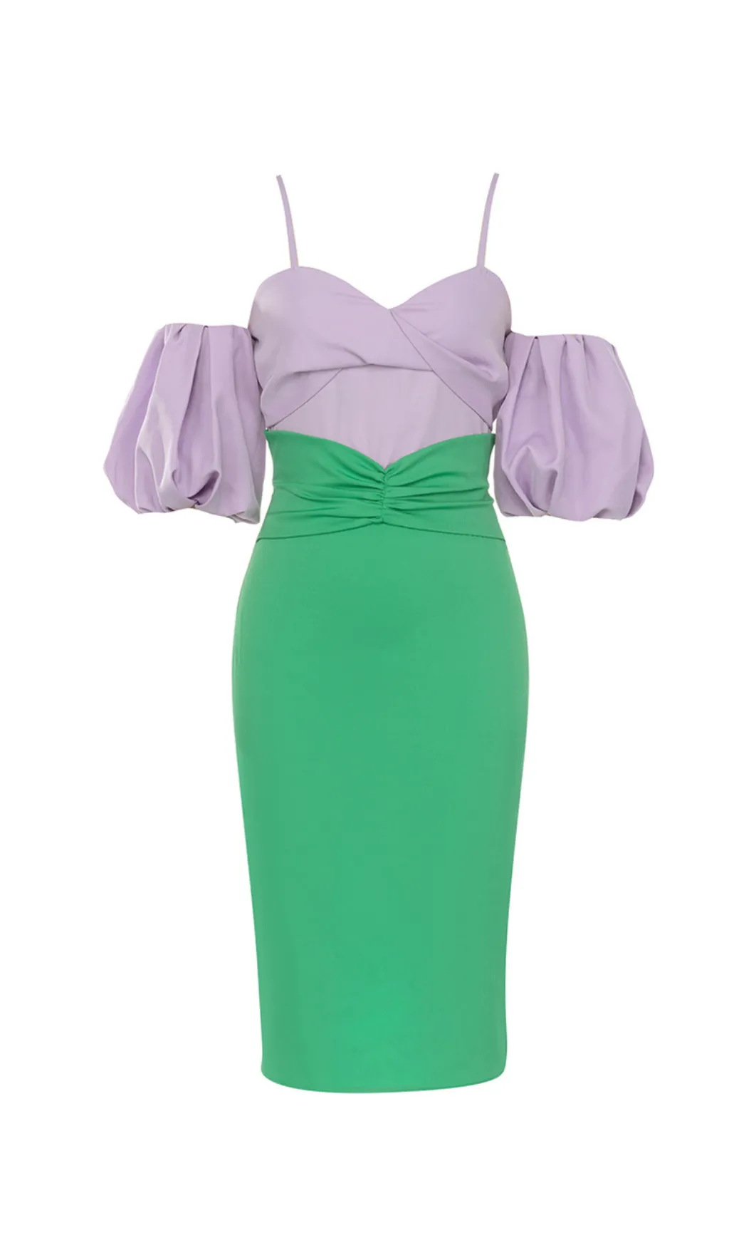 PUFF SLEEVE BODYCON STRAP MIDI DRESS Gloria Lanvin