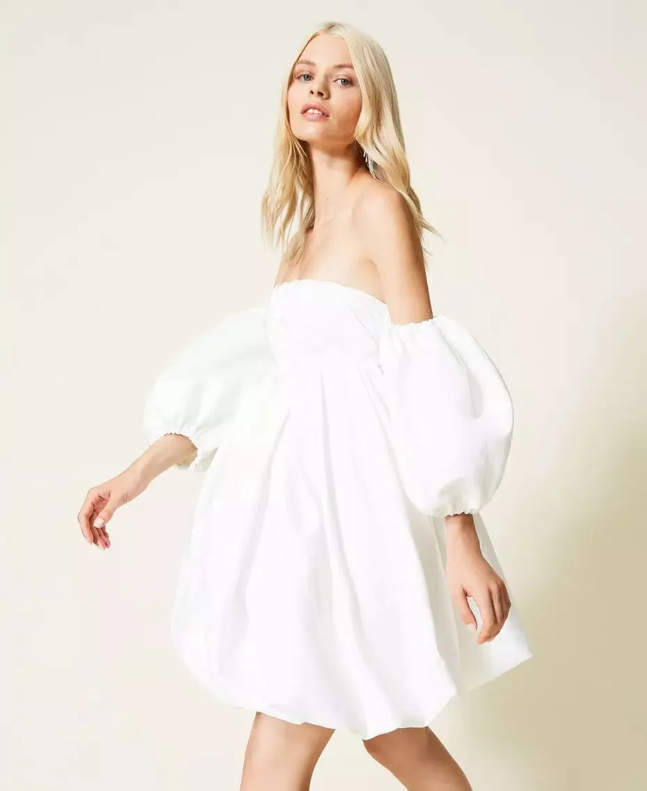 puff sleeve duchesse  mini dress in white Gloria Lanvin