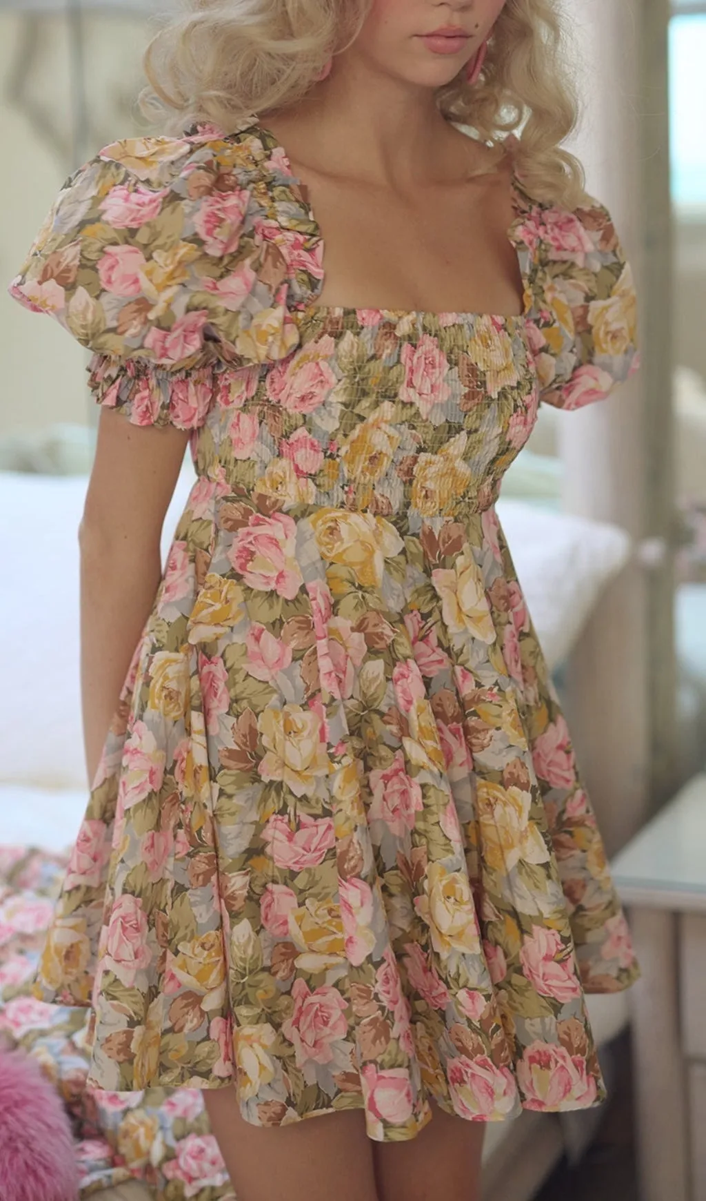 PUFF SLEEVE FLORAL MINI DRESS Gloria Lanvin