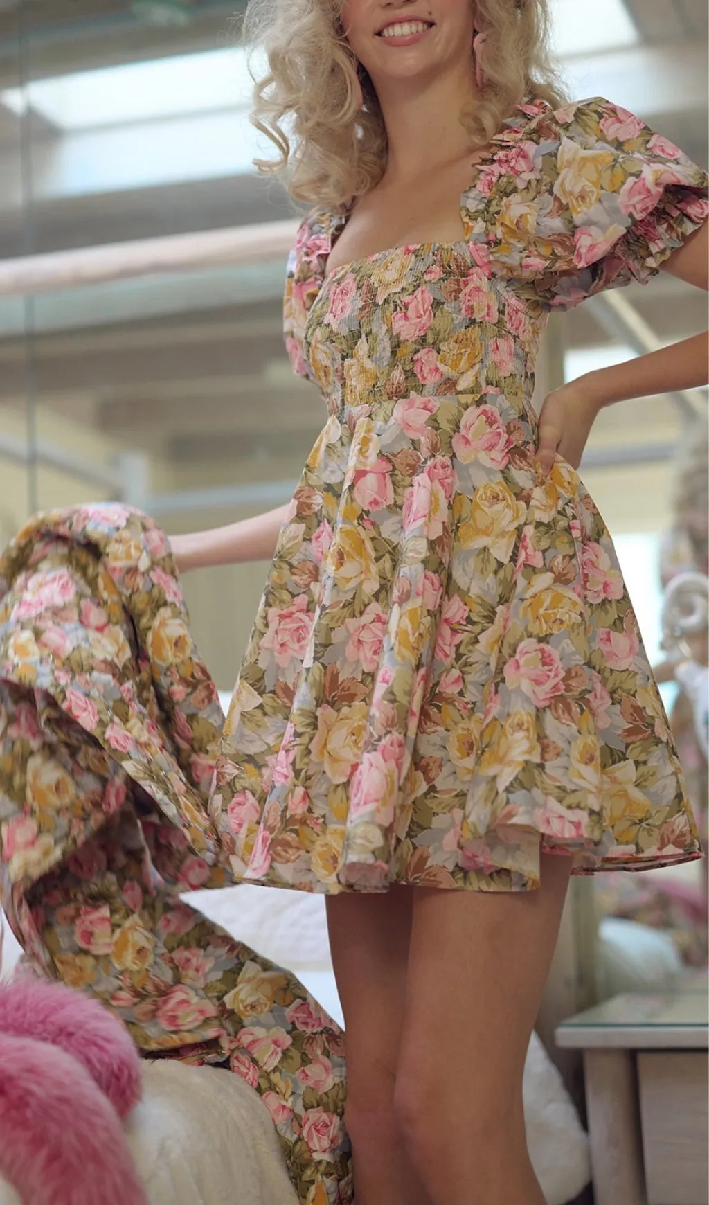 PUFF SLEEVE FLORAL MINI DRESS Gloria Lanvin