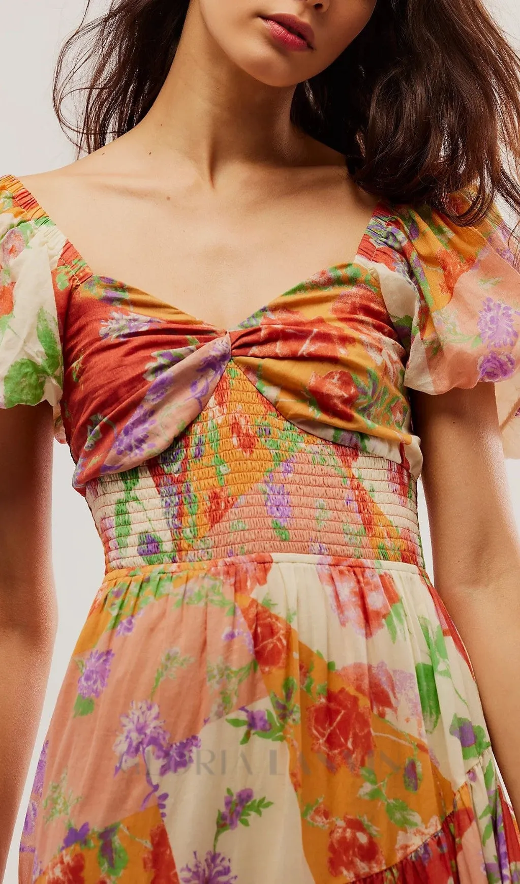PUFF SLEEVE FLORAL PRINTED MAXI DRESS Gloria Lanvin