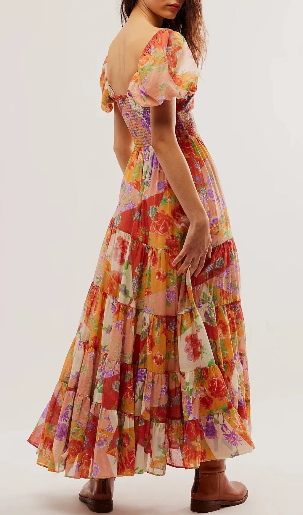 PUFF SLEEVE FLORAL PRINTED MAXI DRESS Gloria Lanvin