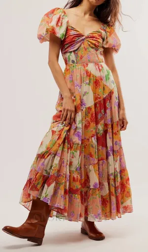 PUFF SLEEVE FLORAL PRINTED MAXI DRESS Gloria Lanvin
