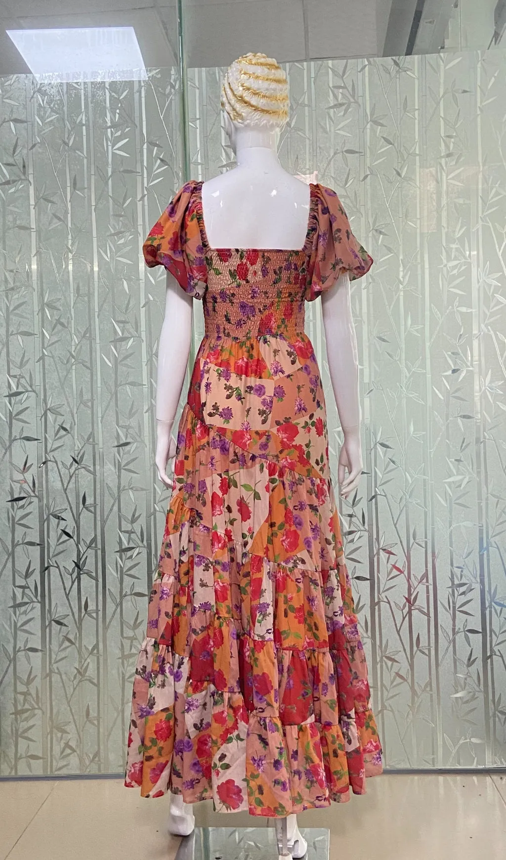 PUFF SLEEVE FLORAL PRINTED MAXI DRESS Gloria Lanvin