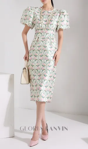 PUFF-SLEEVE FLORAL PRINTED MIDI DRESS Gloria Lanvin
