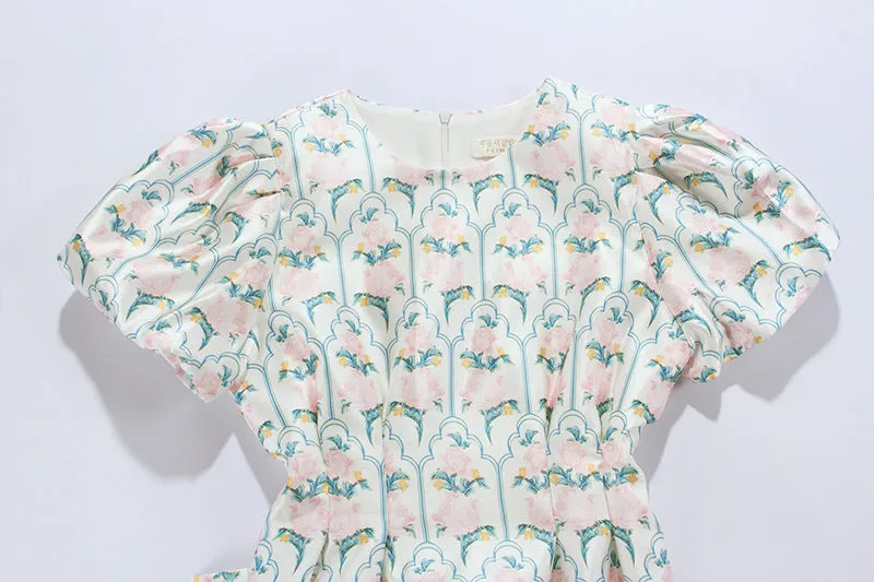 PUFF-SLEEVE FLORAL PRINTED MIDI DRESS Gloria Lanvin