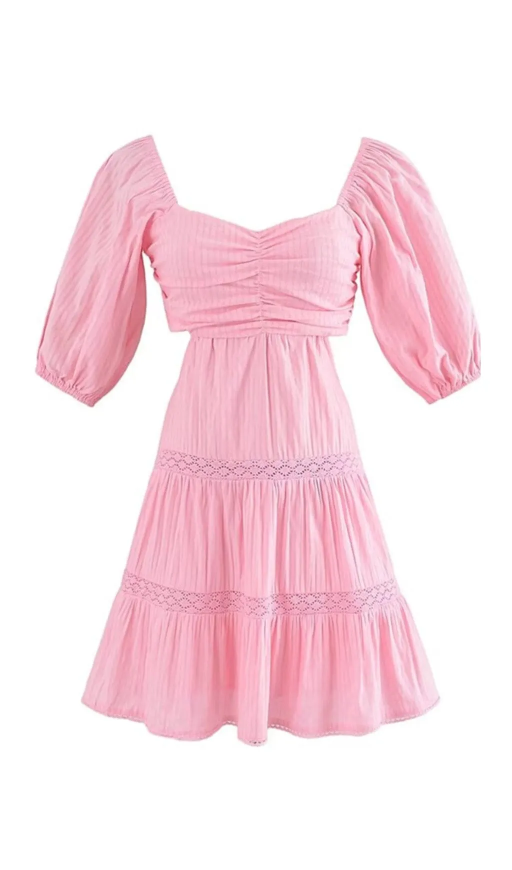 PUFF SLEEVE LACE MINI DRESS IN PINK Gloria Lanvin
