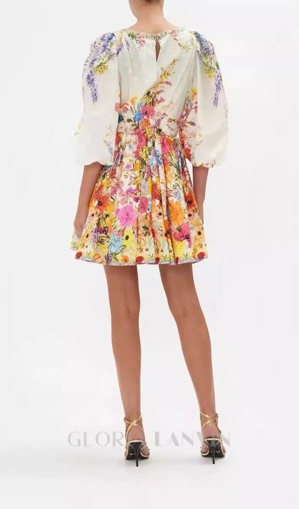 PUFF SLEEVE PRINT SILK MINI DRESS Gloria Lanvin