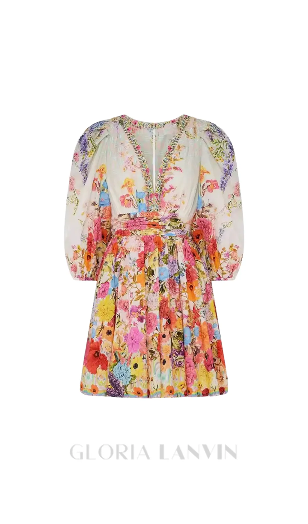 PUFF SLEEVE PRINT SILK MINI DRESS Gloria Lanvin