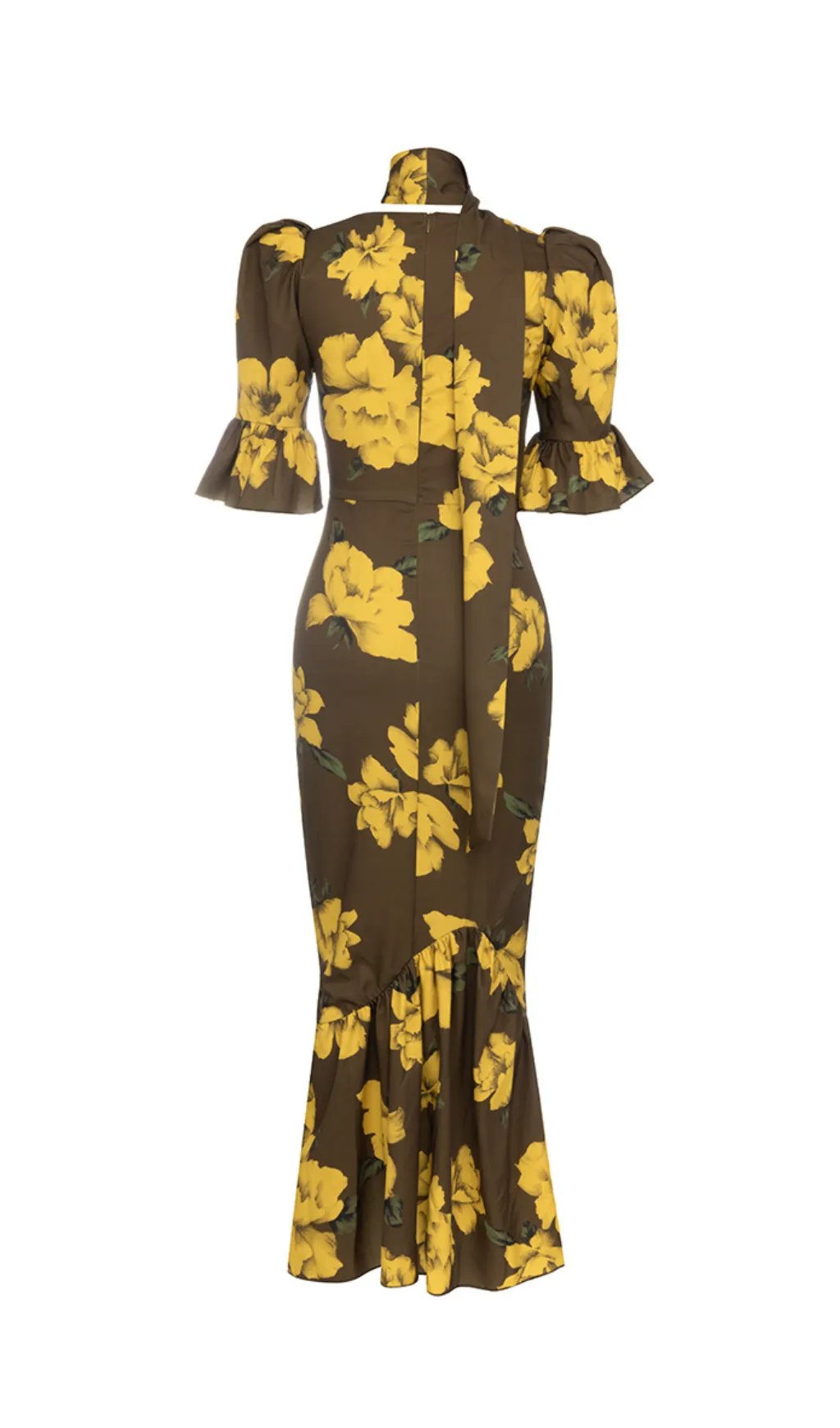 PUFF SLEEVE RETRO TUBE TOP PRINTED RUFFLE MAXI DRESS Gloria Lanvin