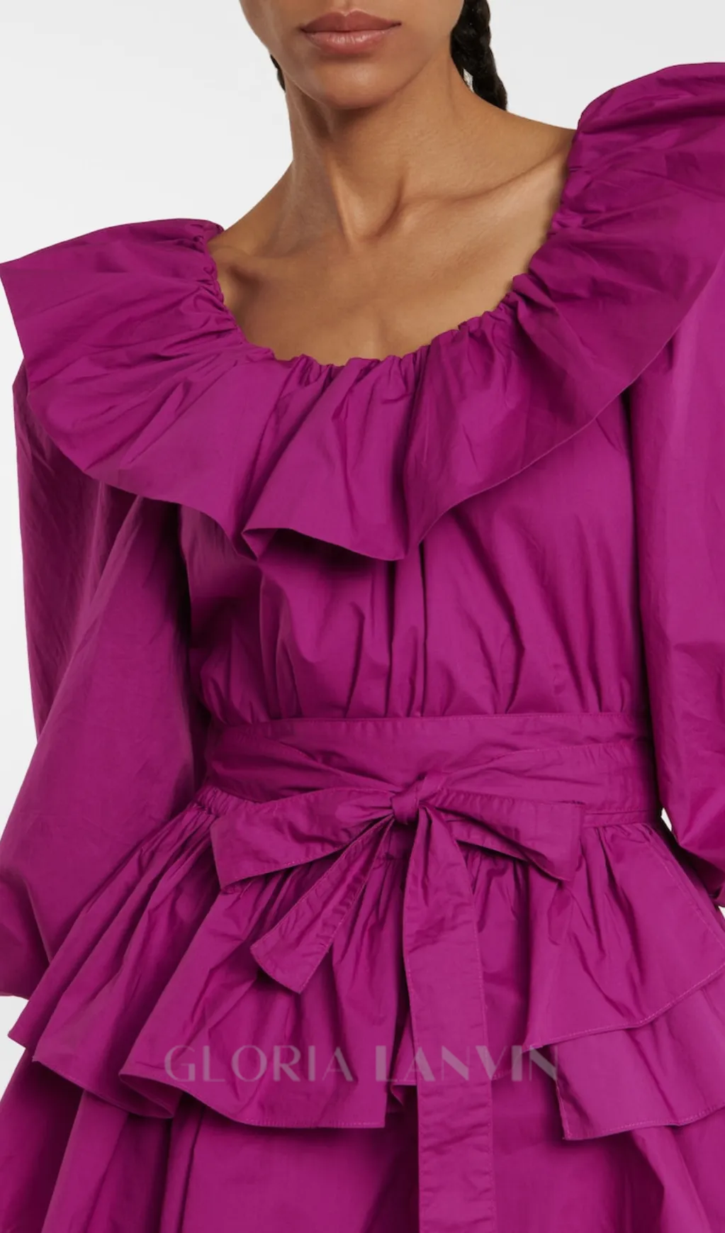 PUFF SLEEVE RUFFLE LAYER MINI DRESS IN PURPLE Gloria Lanvin