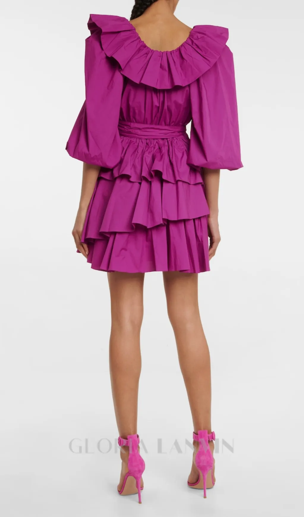 PUFF SLEEVE RUFFLE LAYER MINI DRESS IN PURPLE Gloria Lanvin