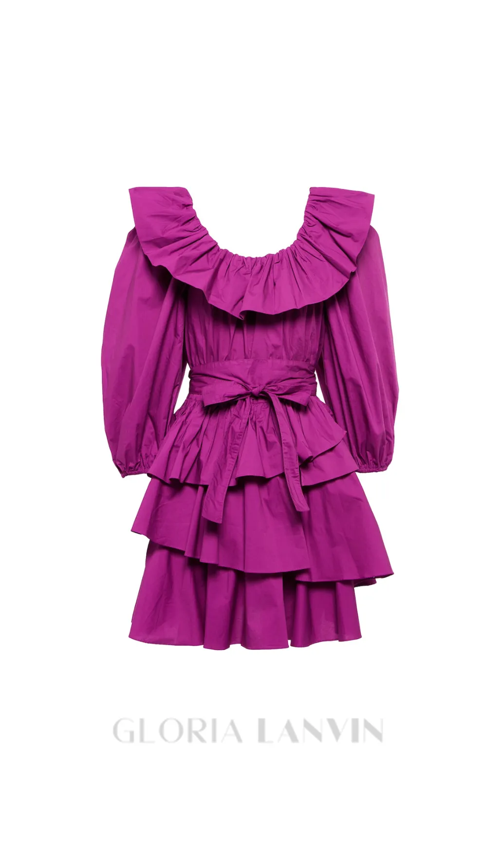 PUFF SLEEVE RUFFLE LAYER MINI DRESS IN PURPLE Gloria Lanvin