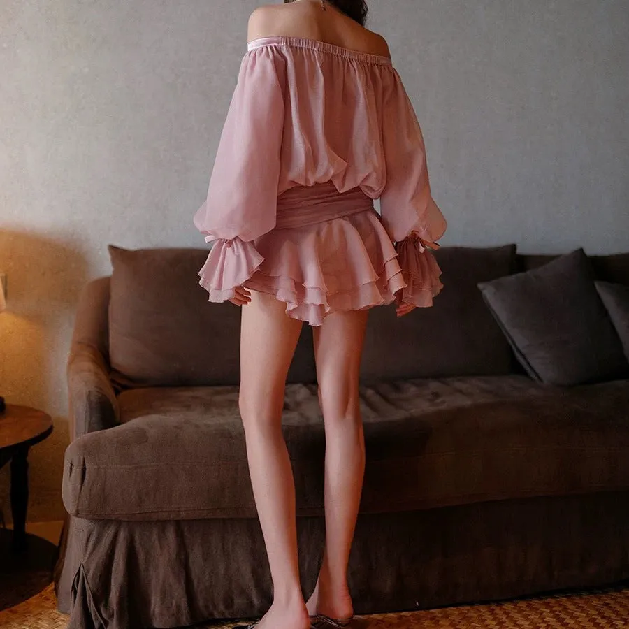 puff sleeve strapless mini dress in misty pink Gloria Lanvin
