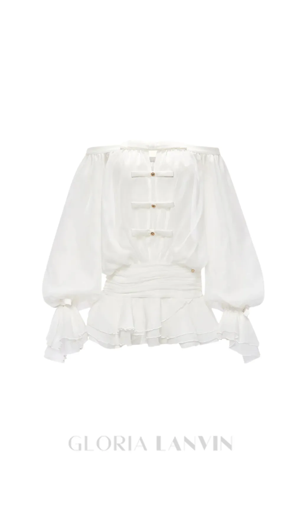 puff sleeve strapless mini dress in pearl white Gloria Lanvin