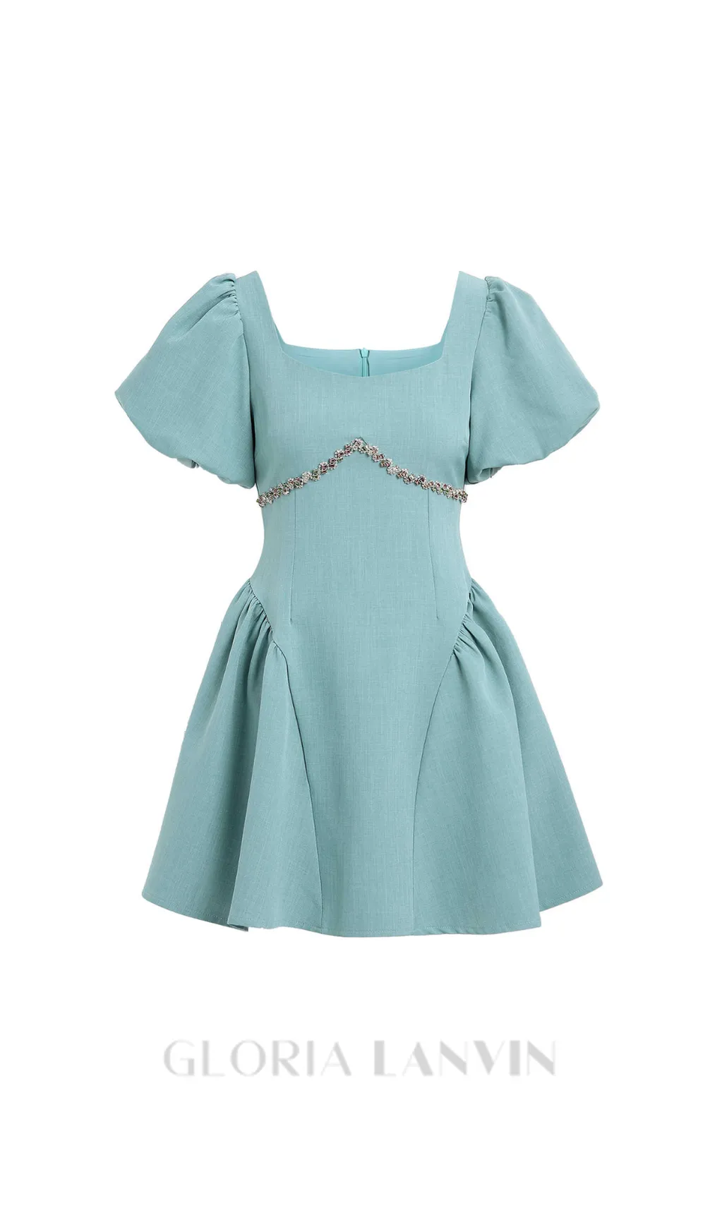 PUFF SLEEVES WAIST-TIGHTENING MINI DRESS IN GREEN Gloria Lanvin