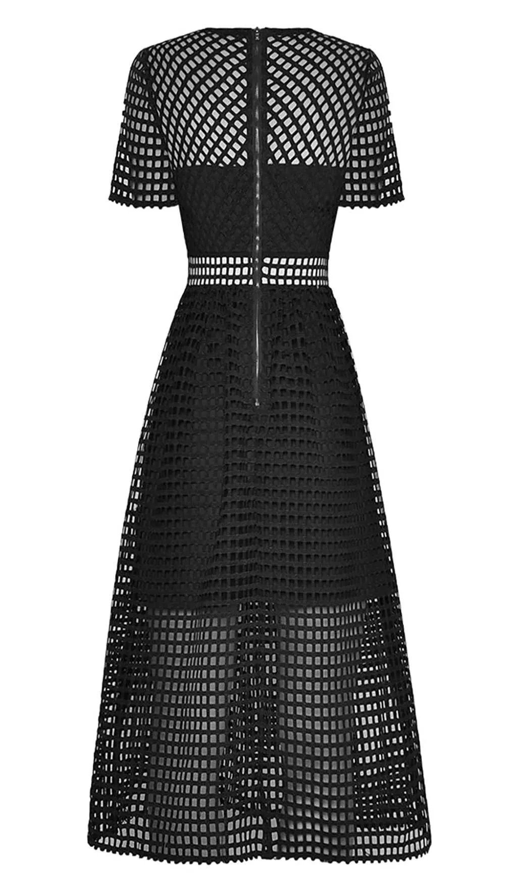 PUFFED SLEEVE LACE MIDI DRESS IN BLACK Gloria Lanvin